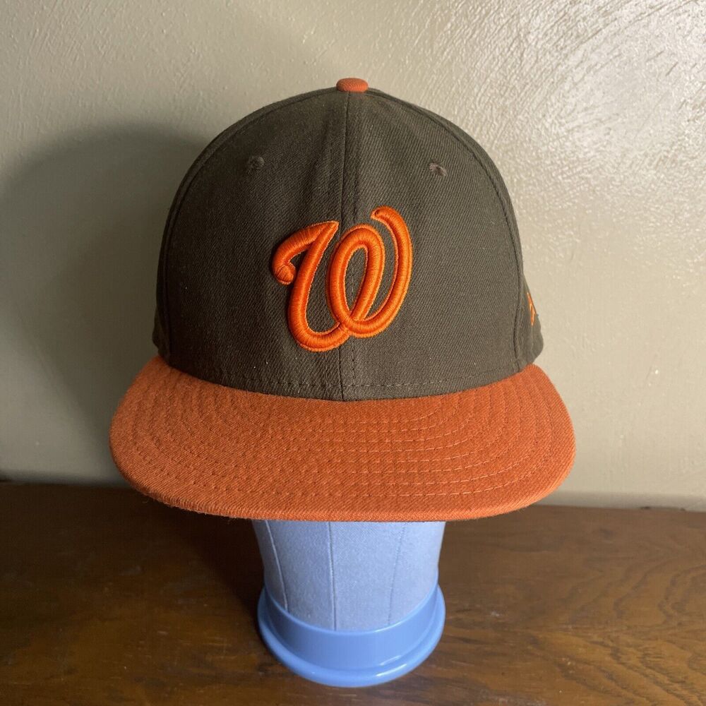 REAR NEW ERA  59Fifty Brown /Orange Washington Nationals Fitted 7 5/8 Hat/Cap LN